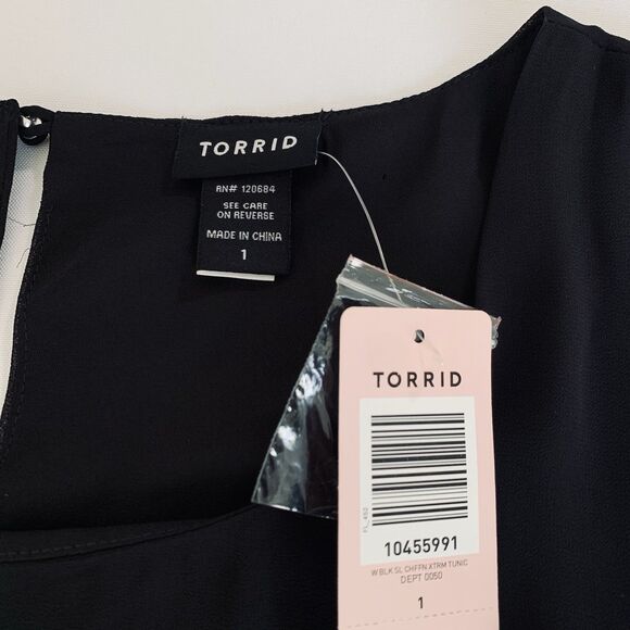 NWT Torrid Tunic Top Women 1X Black Sleeveless Chiffon Long Split Sheer Flowy - Picture 8 of 14